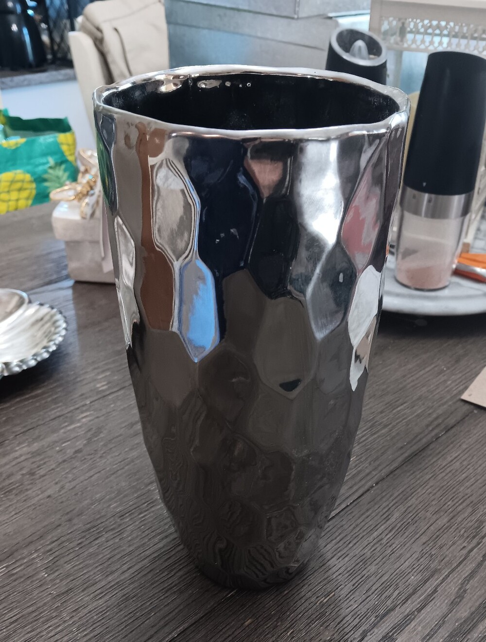 Silver Hammered Ceramic Vase